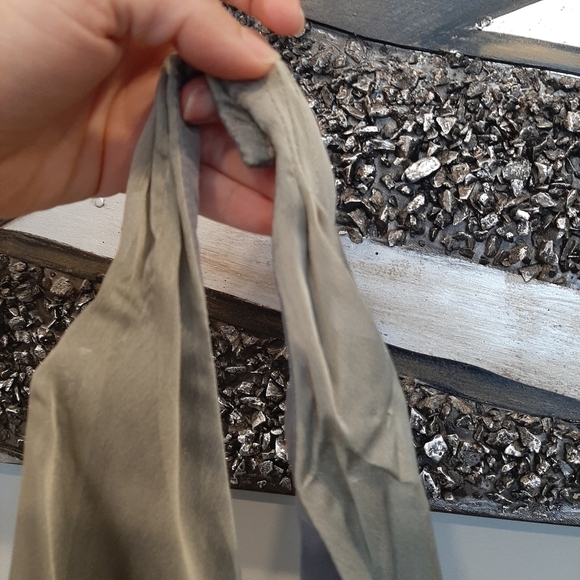 Vintage Joseph Ribkoff Halter Dress Sage Green Gold Crochet Maxi Sleeveless Gown - Picture 14 of 16